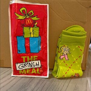 McDonald's Grinch Meal Bright Lime Green Novelty Socks